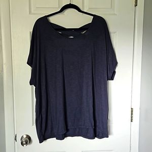 3X blue women's top criss cross back